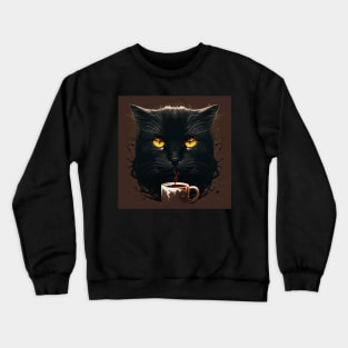 Black Cat Drinking Coffee, Coffee Cat Lover Crewneck Sweatshirt